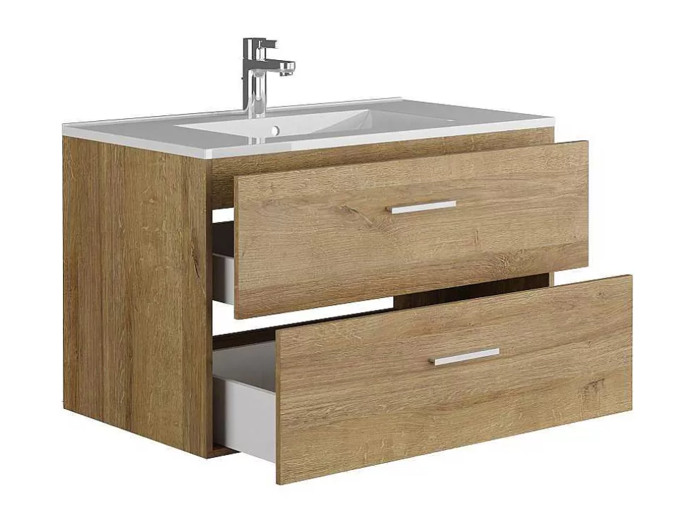 Vente-unique Móvel De Casa De Banho Suspenso Com Lavatório Individual, Cor Clara Natural, 80 Cm - Kayla* Móvel Lavatório Individual
