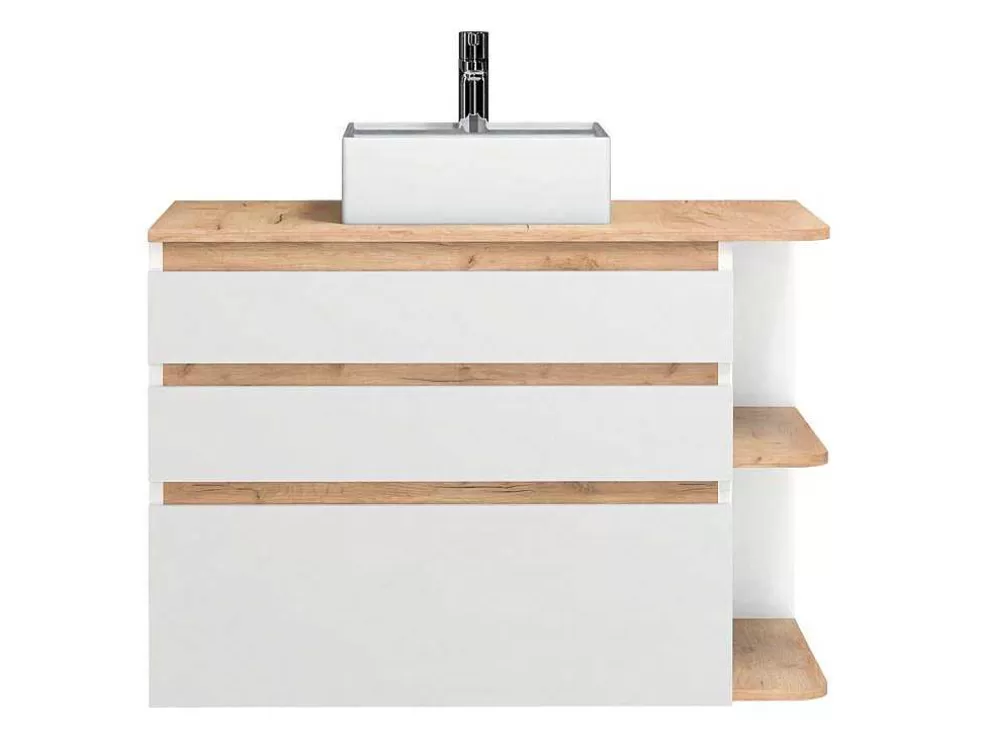 Vente-unique Móvel De Casa De Banho Suspenso Com Lavatório Individual Cor Natural Clara E Branca Com 94 Cm - Anida* Móvel Lavatório Individual