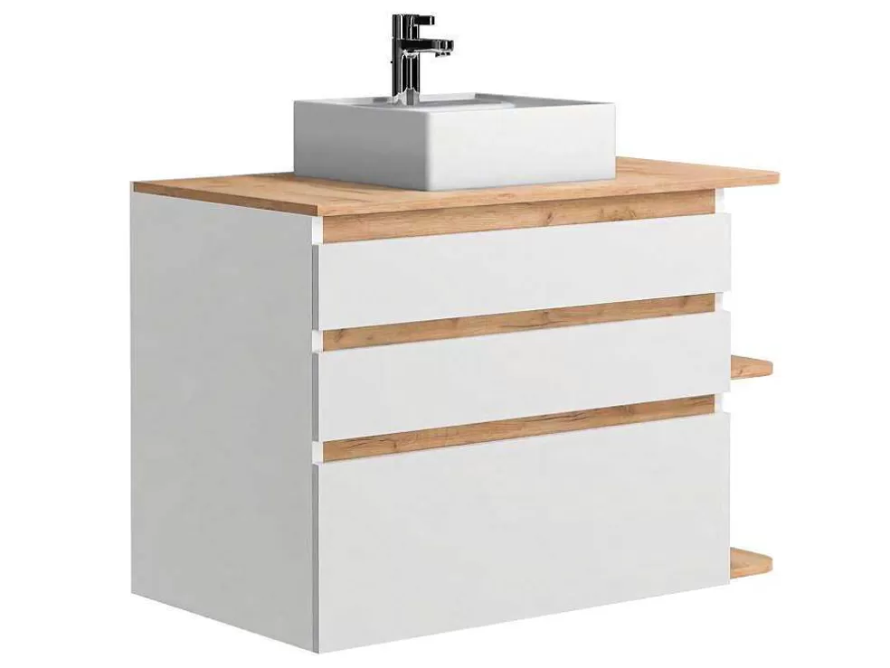 Vente-unique Móvel De Casa De Banho Suspenso Com Lavatório Individual Cor Natural Clara E Branca Com 94 Cm - Anida* Móvel Lavatório Individual