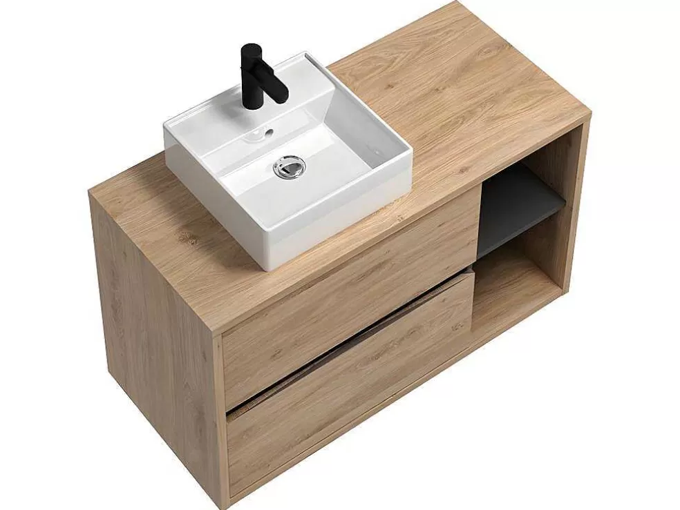 Vente-unique Móvel De Casa De Banho Suspenso Com Lavatório Simples E Armário De Casa De Banho Cor Natural De 100 Cm - Purnal* Móvel Lavatório Individual