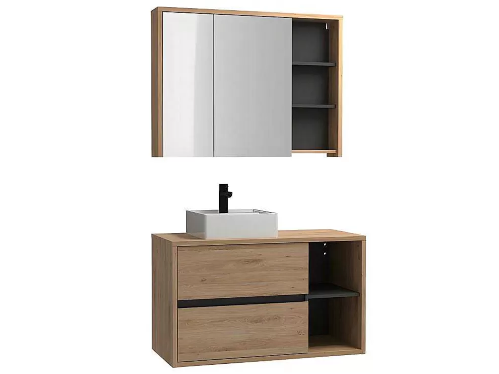 Vente-unique Móvel De Casa De Banho Suspenso Com Lavatório Simples E Armário De Casa De Banho Cor Natural De 100 Cm - Purnal* Móvel Lavatório Individual
