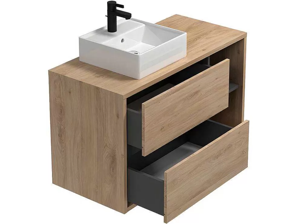 Vente-unique Móvel De Casa De Banho Suspenso Com Lavatório Simples E Armário De Casa De Banho Cor Natural De 100 Cm - Purnal* Móvel Lavatório Individual