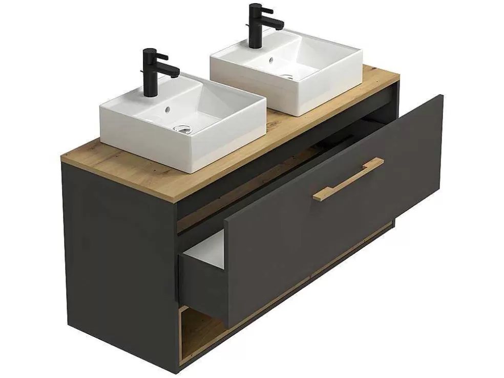 Vente-unique Móvel De Casa De Banho Suspenso Cor Antracite Com Lavatório Duplo De 120 Cm - Yangra* Móvel Lavatório Duplo