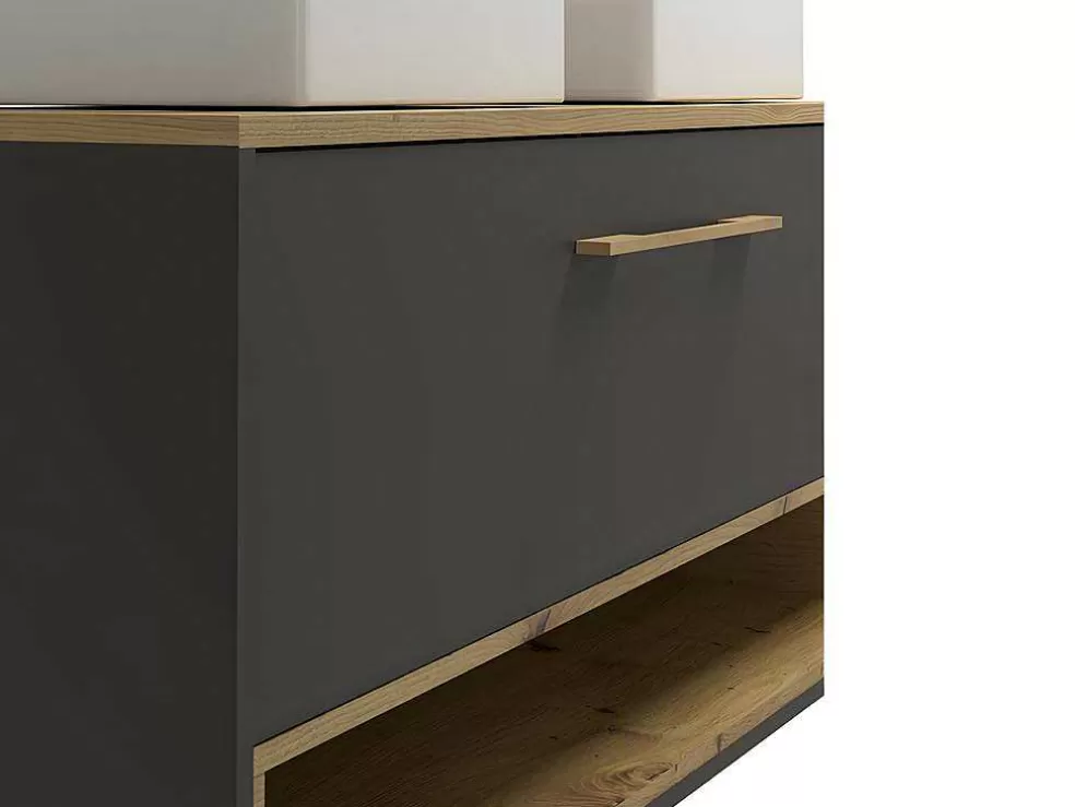 Vente-unique Móvel De Casa De Banho Suspenso Cor Antracite Com Lavatório Duplo E Armário De Casa De Banho De 120 Cm - Yangra* Móvel Lavatório Duplo