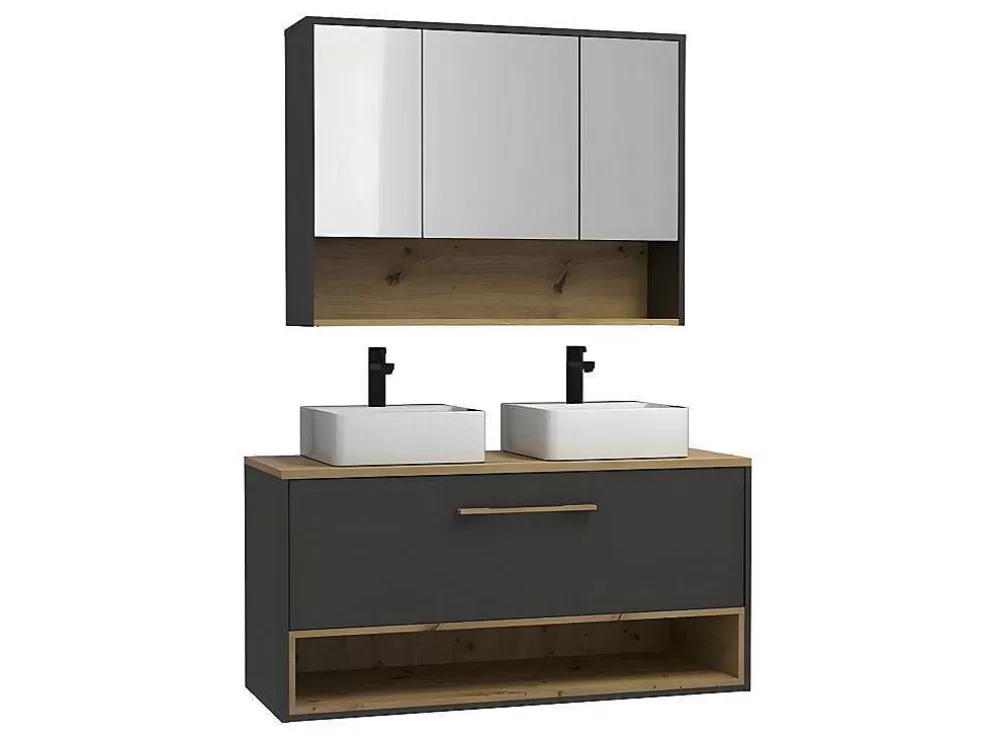 Vente-unique Móvel De Casa De Banho Suspenso Cor Antracite Com Lavatório Duplo E Armário De Casa De Banho De 120 Cm - Yangra* Móvel Lavatório Duplo