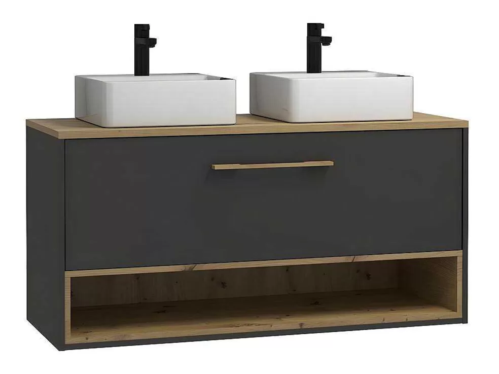 Vente-unique Móvel De Casa De Banho Suspenso Cor Antracite Com Lavatório Duplo E Armário De Casa De Banho De 120 Cm - Yangra* Móvel Lavatório Duplo