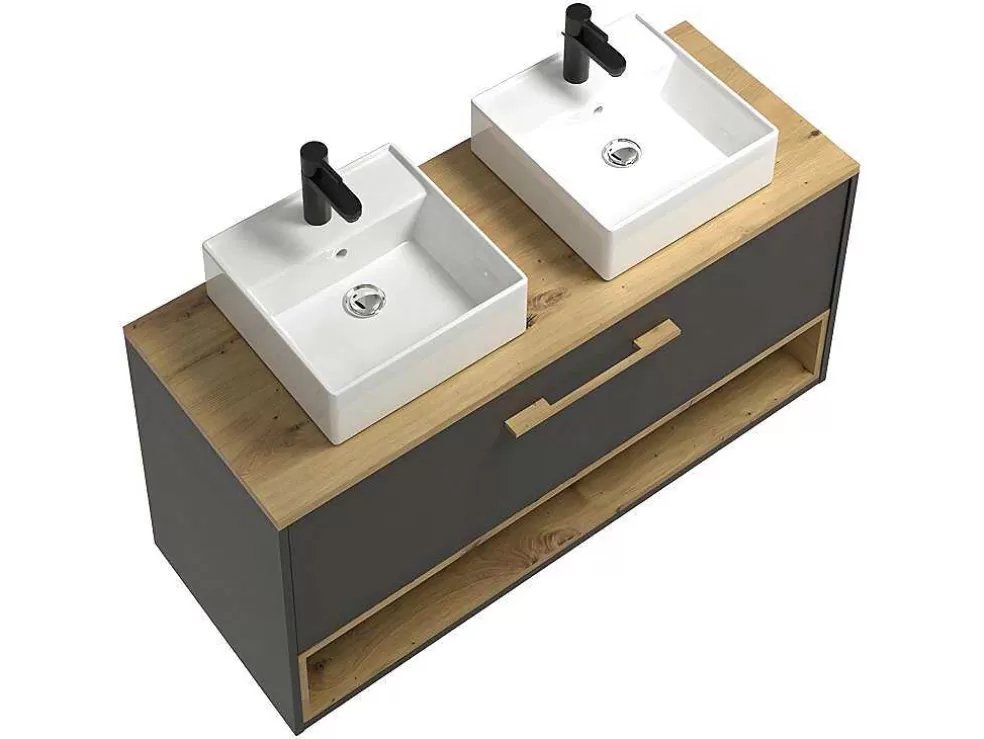 Vente-unique Móvel De Casa De Banho Suspenso Cor Antracite Com Lavatório Duplo E Armário De Casa De Banho De 120 Cm - Yangra* Móvel Lavatório Duplo