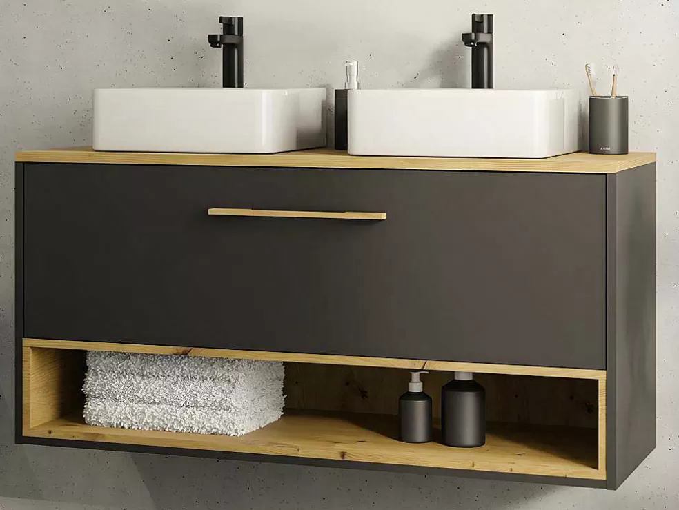 Vente-unique Móvel De Casa De Banho Suspenso Cor Antracite Com Lavatório Duplo E Armário De Casa De Banho De 120 Cm - Yangra* Móvel Lavatório Duplo