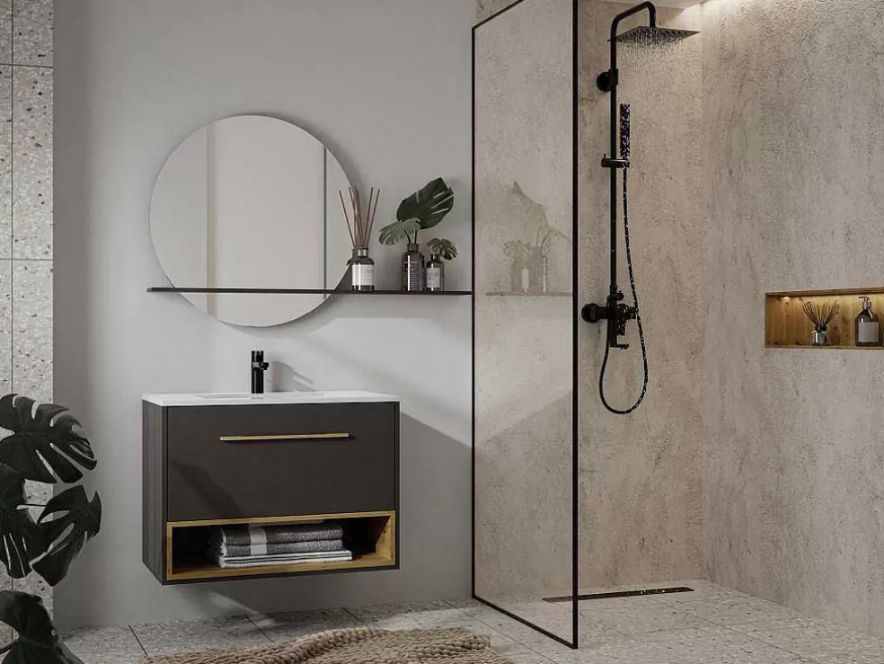 Vente-unique Móvel De Casa De Banho Suspenso Cor Antracite De 120 Cm - Yangra* Móvel Para Lavatório