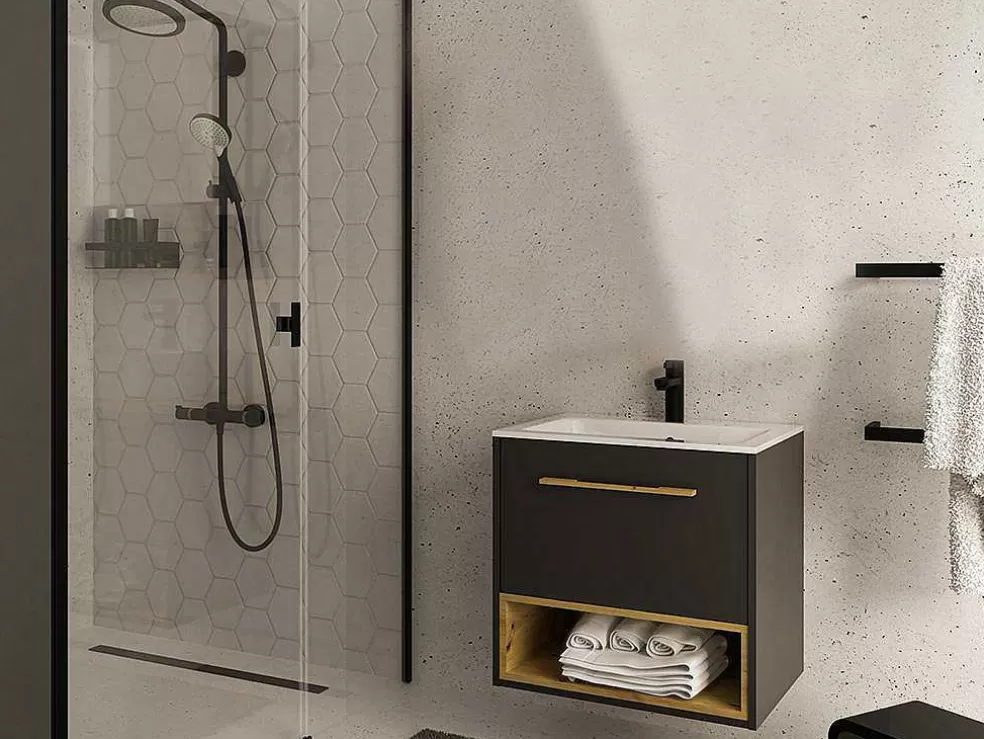 Vente-unique Móvel De Casa De Banho Suspenso Cor Antracite De 60 Cm - Yangra* Móvel Para Lavatório