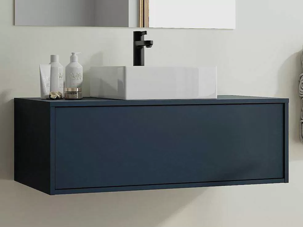 Vente-unique Móvel De Casa De Banho Suspenso Cor Azul-Escuro Com Lavatório Individual 94 Cm - Teana Ii* Móvel Lavatório Individual