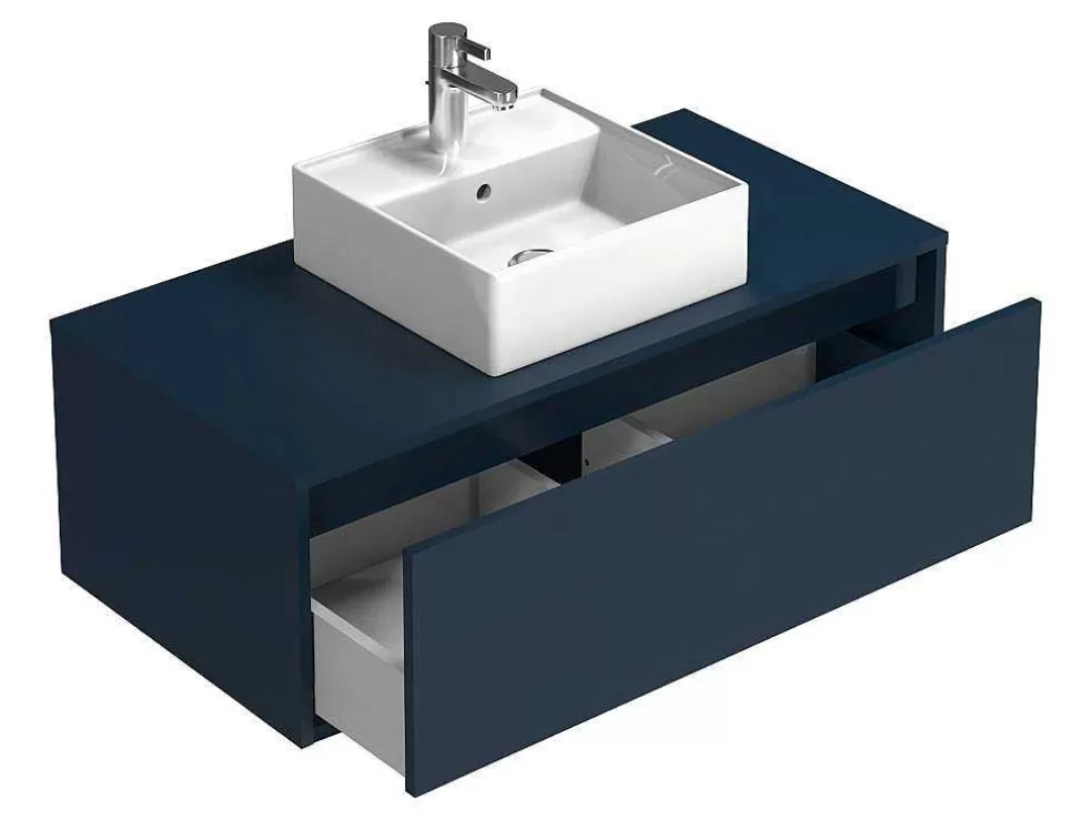 Vente-unique Móvel De Casa De Banho Suspenso Cor Azul-Escuro Com Lavatório Individual 94 Cm - Teana Ii* Móvel Lavatório Individual