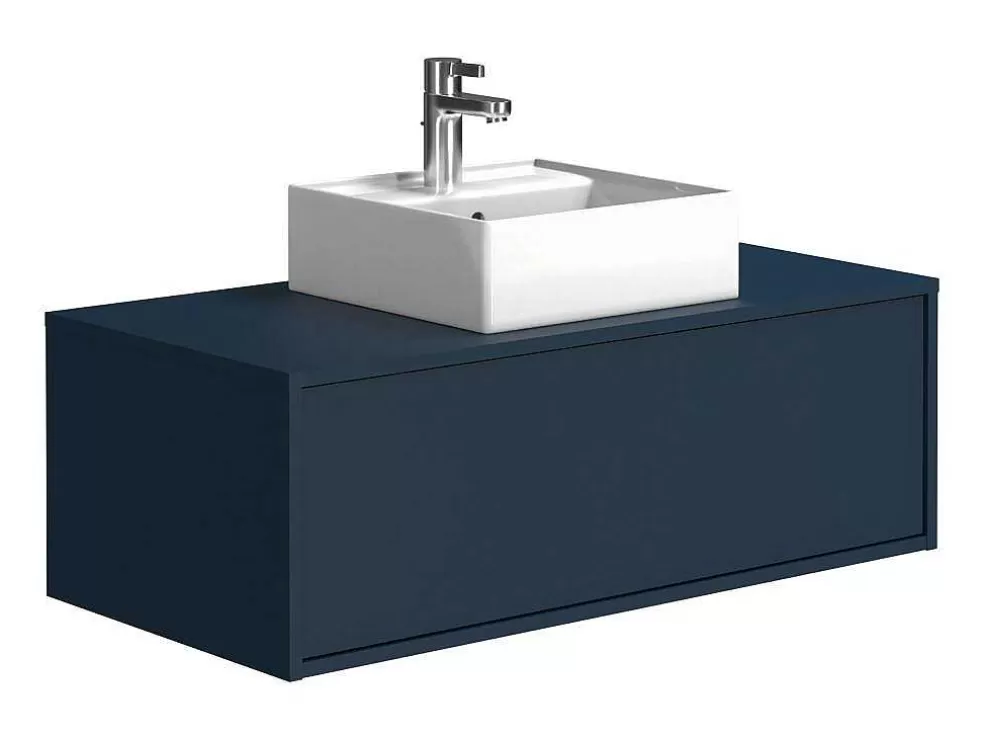 Vente-unique Móvel De Casa De Banho Suspenso Cor Azul-Escuro Com Lavatório Individual 94 Cm - Teana Ii* Móvel Lavatório Individual