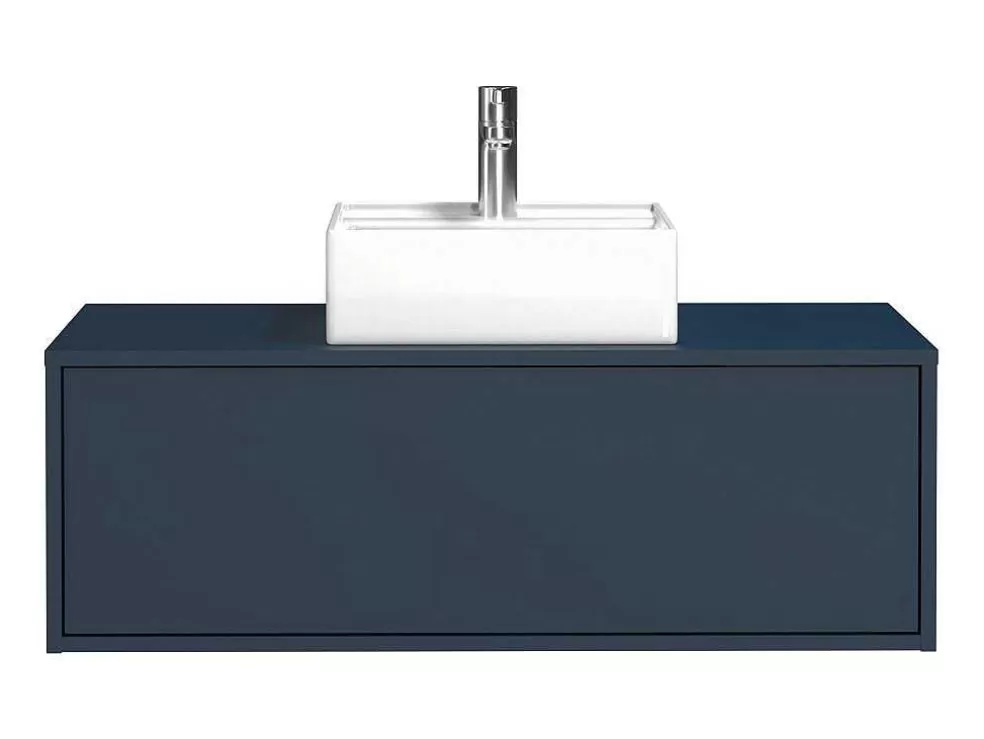 Vente-unique Móvel De Casa De Banho Suspenso Cor Azul-Escuro Com Lavatório Individual 94 Cm - Teana Ii* Móvel Lavatório Individual