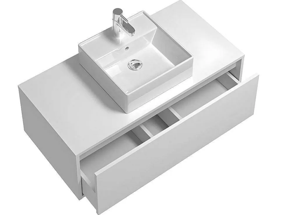 Vente-unique Móvel De Casa De Banho Suspenso Cor Branco Com Lavatório Individual - Teana* Promoções Casa De Banho & Bem-Estar