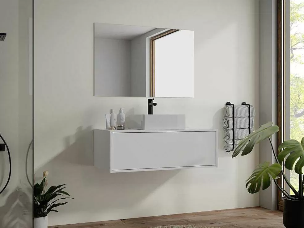 Vente-unique Móvel De Casa De Banho Suspenso Cor Branco Com Lavatório Individual - Teana* Promoções Casa De Banho & Bem-Estar
