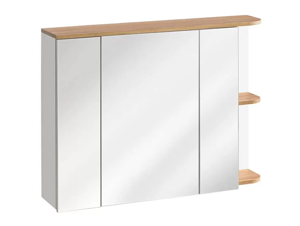 Vente-unique Móvel De Casa De Banho Suspenso Cor Madeira E Branco Com Lavatório Individual, Coluna E Armário De Casa De Banho 94 Cm - Anida* Móvel Lavatório Individual