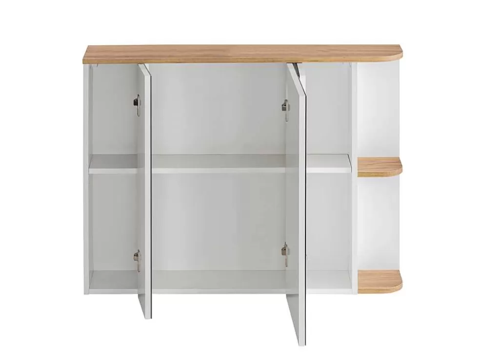 Vente-unique Móvel De Casa De Banho Suspenso Cor Madeira E Branco Com Lavatório Individual, Coluna E Armário De Casa De Banho 94 Cm - Anida* Móvel Lavatório Individual