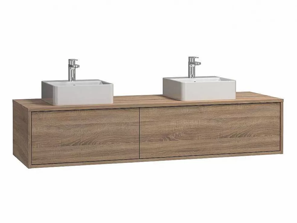 Vente-unique Móvel De Casa De Banho Suspenso Cor Natural Clara Com Lavatório Duplo C150 Cm - Isaure Ii* Móvel Lavatório Duplo