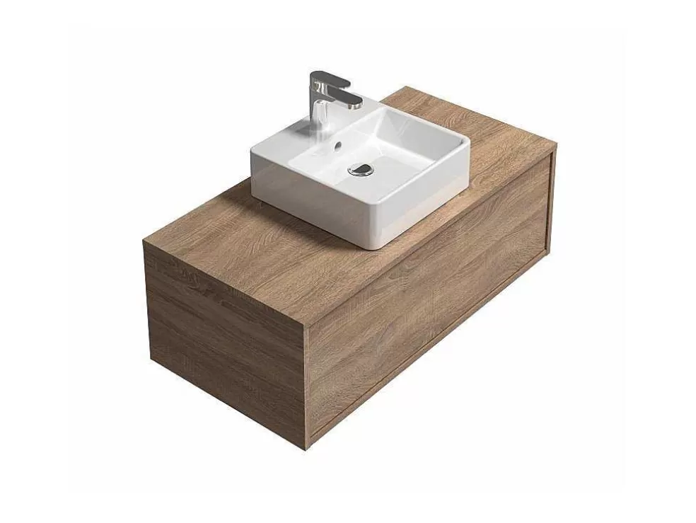 Vente-unique Móvel De Casa De Banho Suspenso Cor Natural Claro Com Lavatório Individual - Teana* Móvel Lavatório Individual