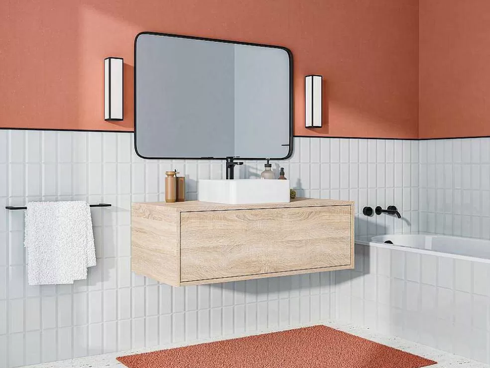 Vente-unique Móvel De Casa De Banho Suspenso Cor Natural Claro Com Lavatório Individual - Teana* Móvel Lavatório Individual