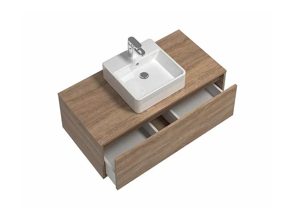 Vente-unique Móvel De Casa De Banho Suspenso Cor Natural Claro Com Lavatório Individual - Teana* Móvel Lavatório Individual