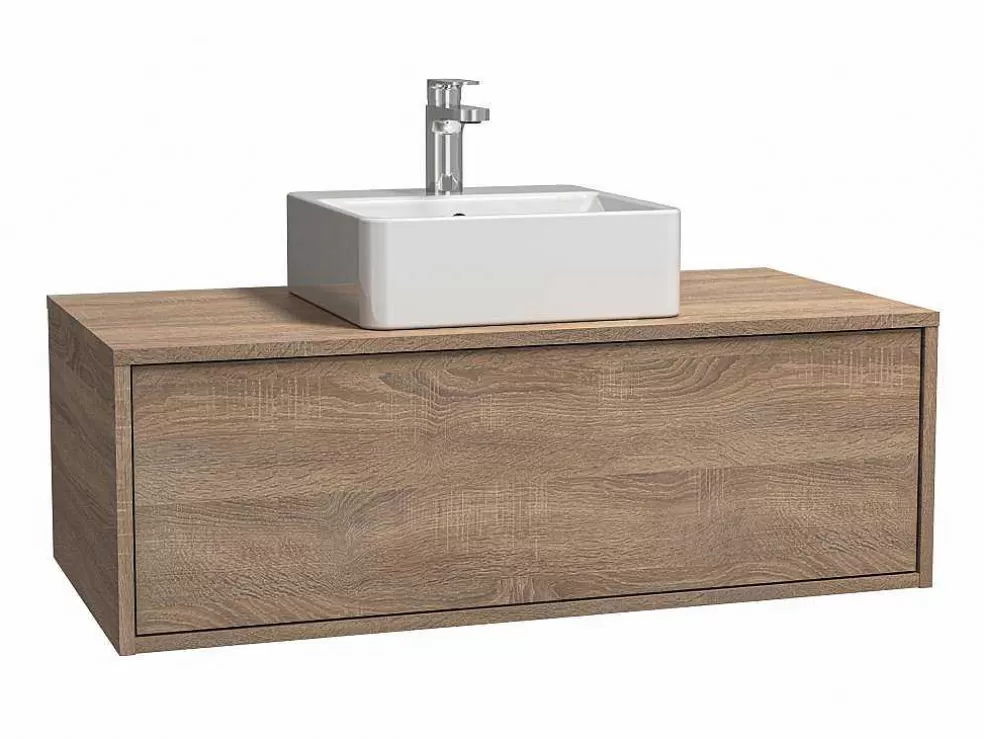 Vente-unique Móvel De Casa De Banho Suspenso Cor Natural Claro Com Lavatório Individual - Teana* Móvel Lavatório Individual