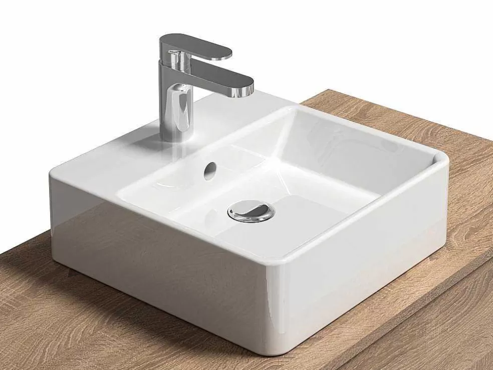 Vente-unique Móvel De Casa De Banho Suspenso Cor Natural Claro Com Lavatório Individual - Teana* Móvel Lavatório Individual