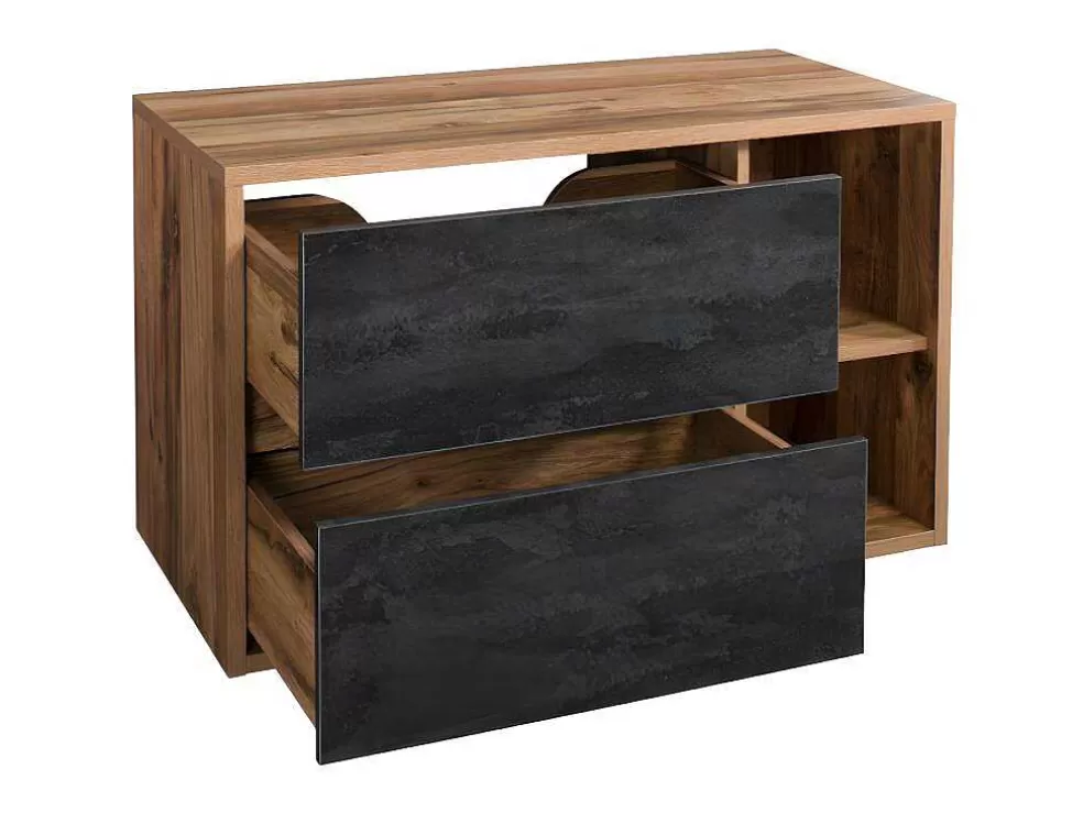 Vente-unique Móvel De Casa De Banho Suspenso Cor Natural E Antracite De 100 Cm - Tikitiki* Móvel Para Lavatório