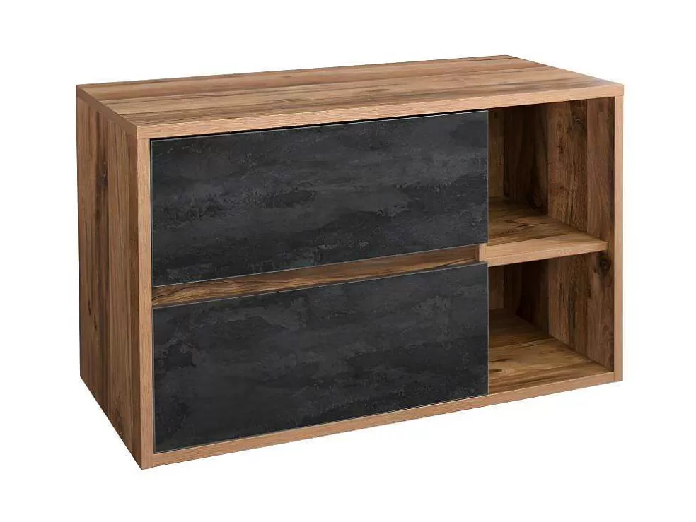 Vente-unique Móvel De Casa De Banho Suspenso Cor Natural E Antracite De 100 Cm - Tikitiki* Móvel Para Lavatório
