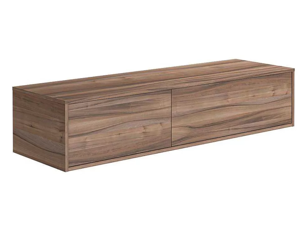 Vente-unique Móvel De Casa De Banho Suspenso Cor Natural Escura Com Lavatório Duplo C150 Cm - Isaure Ii* Móvel Lavatório Duplo
