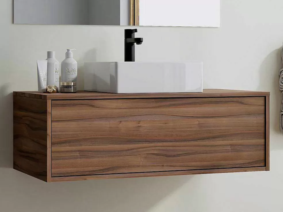 Vente-unique Móvel De Casa De Banho Suspenso Cor Natural Escura Com Lavatório Individual 94 Cm - Teana Ii* Móvel Lavatório Individual