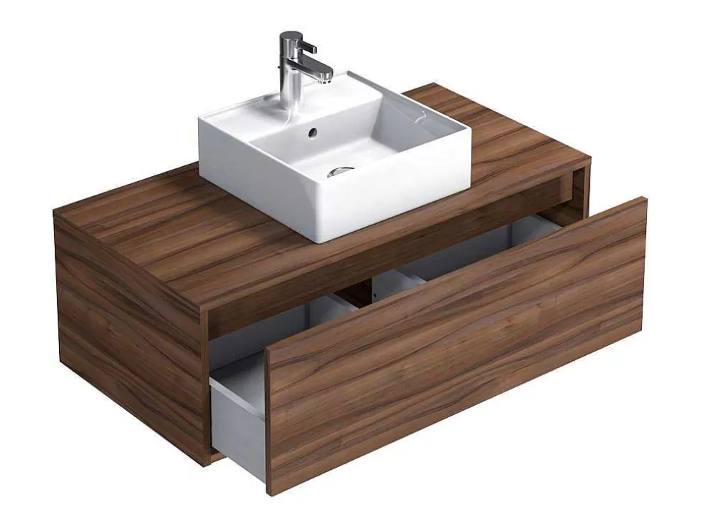 Vente-unique Móvel De Casa De Banho Suspenso Cor Natural Escura Com Lavatório Individual 94 Cm - Teana Ii* Móvel Lavatório Individual