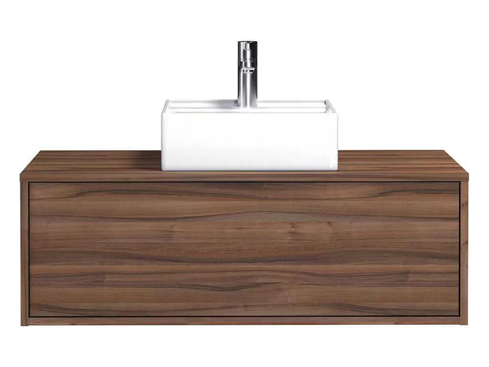 Vente-unique Móvel De Casa De Banho Suspenso Cor Natural Escura Com Lavatório Individual 94 Cm - Teana Ii* Móvel Lavatório Individual