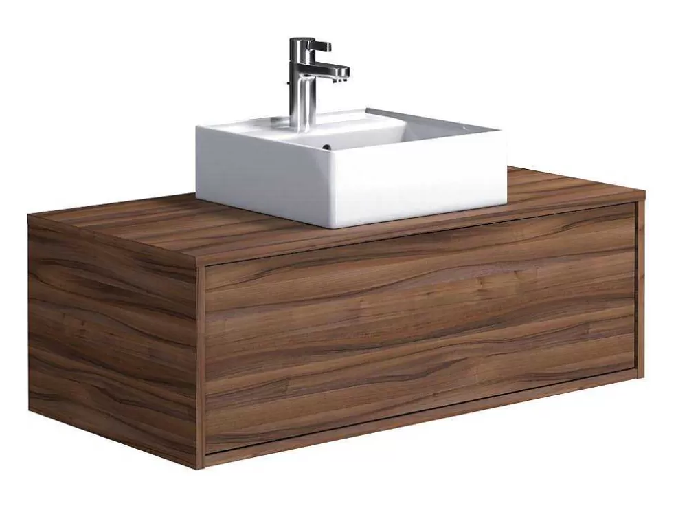 Vente-unique Móvel De Casa De Banho Suspenso Cor Natural Escura Com Lavatório Individual 94 Cm - Teana Ii* Móvel Lavatório Individual