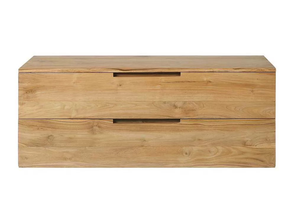 Vente-unique Móvel De Casa De Banho Suspenso Em Teca Clara Com Lavatório Duplo E Espelhos Com 2 Gavetas De 115 Cm - Bimbing* Móvel Lavatório Duplo
