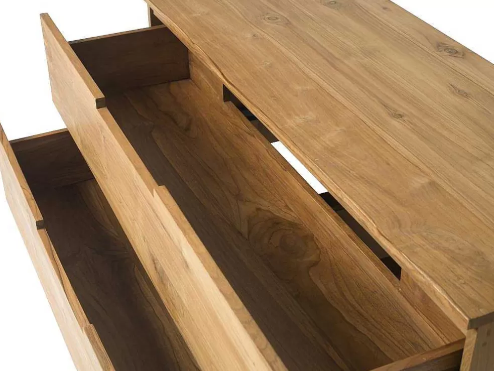 Vente-unique Móvel De Casa De Banho Suspenso Em Teca Clara Com Lavatório Duplo E Espelhos Com 2 Gavetas De 115 Cm - Bimbing* Móvel Lavatório Duplo