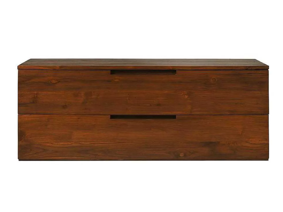 Vente-unique Móvel De Casa De Banho Suspenso Em Teca Escura Com Lavatório Duplo Com 2 Gavetas De 115 Cm - Bimbing* Móvel Lavatório Duplo