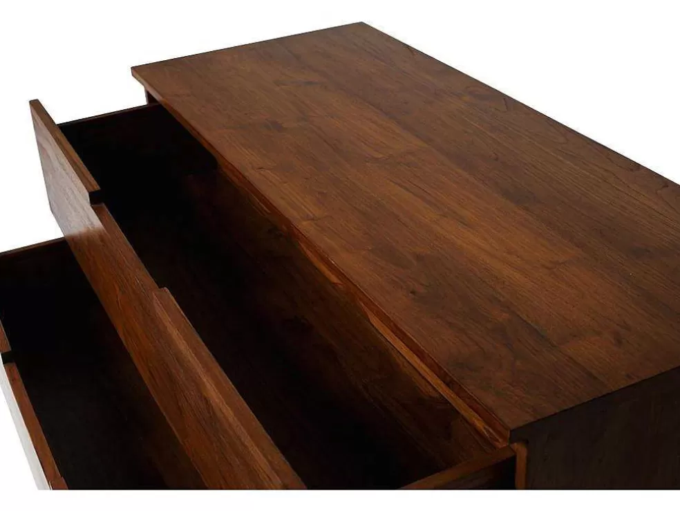 Vente-unique Móvel De Casa De Banho Suspenso Em Teca Escura Com Lavatório Duplo Com 2 Gavetas De 115 Cm - Bimbing* Móvel Lavatório Duplo
