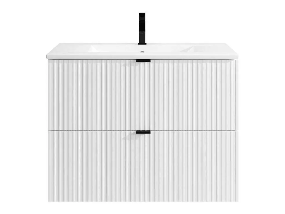 Vente-unique Móvel De Casa De Banho Suspenso Estriado Com Lavatório De Encastrar Branco C80 Cm - Zevini* Móvel Lavatório Individual