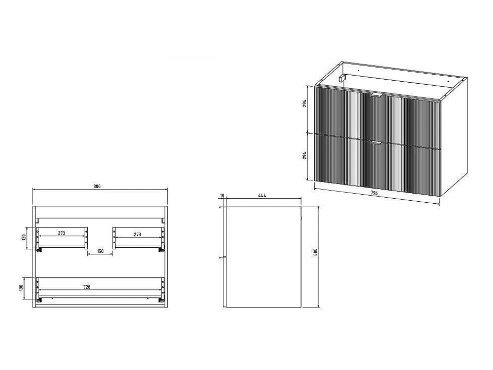 Vente-unique Móvel De Casa De Banho Suspenso Estriado Com Lavatório De Encastrar Branco C80 Cm - Zevini* Móvel Lavatório Individual