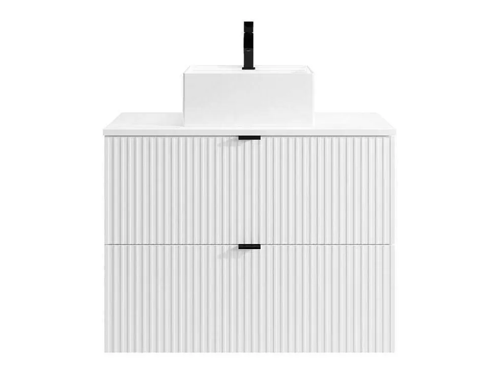 Vente-unique Móvel De Casa De Banho Suspenso Estriado Com Lavatório De Pousar Branco C80 Cm - Zevini* Móvel Lavatório Individual