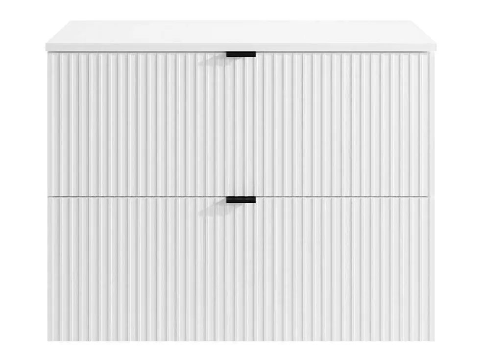 Vente-unique Móvel De Casa De Banho Suspenso Estriado Com Lavatório De Pousar Branco C80 Cm - Zevini* Móvel Lavatório Individual