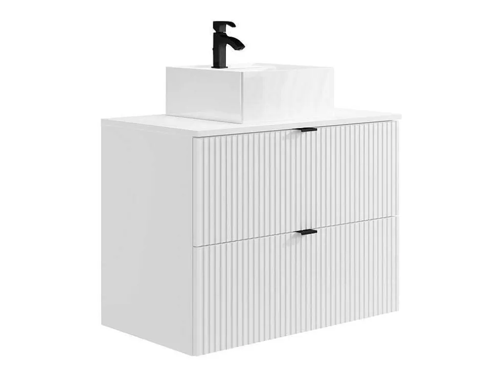 Vente-unique Móvel De Casa De Banho Suspenso Estriado Com Lavatório De Pousar Branco C80 Cm - Zevini* Móvel Lavatório Individual