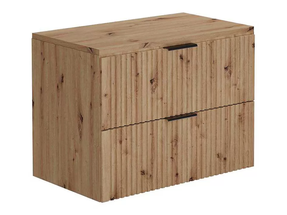 Vente-unique Móvel De Casa De Banho Suspenso Estriado Com Lavatório De Pousar Natural Claro 80 Cm - Zevara* Móvel Lavatório Individual