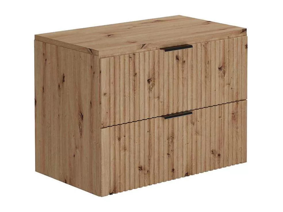 Vente-unique Móvel De Casa De Banho Suspenso Estriado Com Lavatório De Pousar, Natural Claro, L80 Cm - Zevara* Móvel Lavatório Individual
