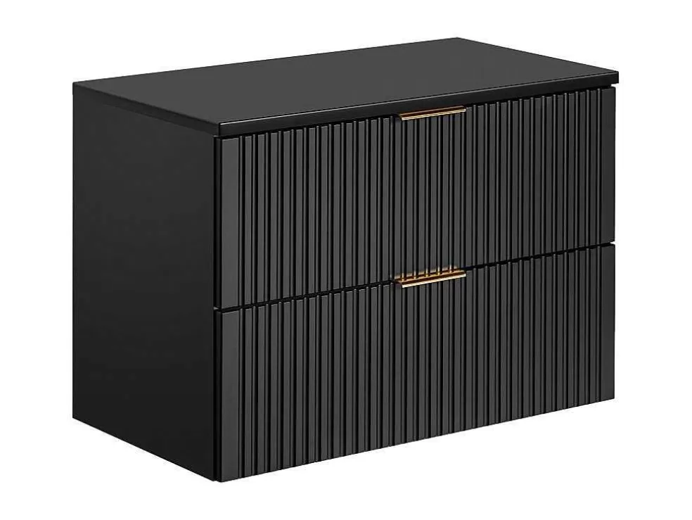 Vente-unique Móvel De Casa De Banho Suspenso Estriado Com Lavatório De Pousar Preto 80 Cm - Zevara* Móvel Lavatório Individual