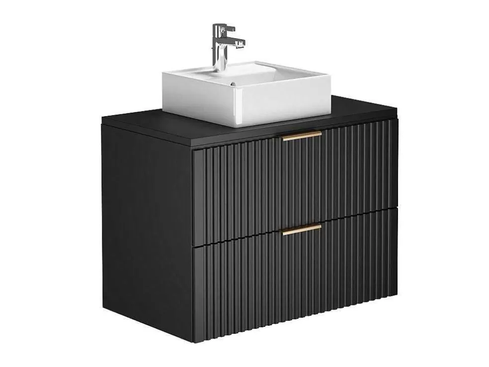 Vente-unique Móvel De Casa De Banho Suspenso Estriado Com Lavatório De Pousar Preto 80 Cm - Zevara* Móvel Lavatório Individual