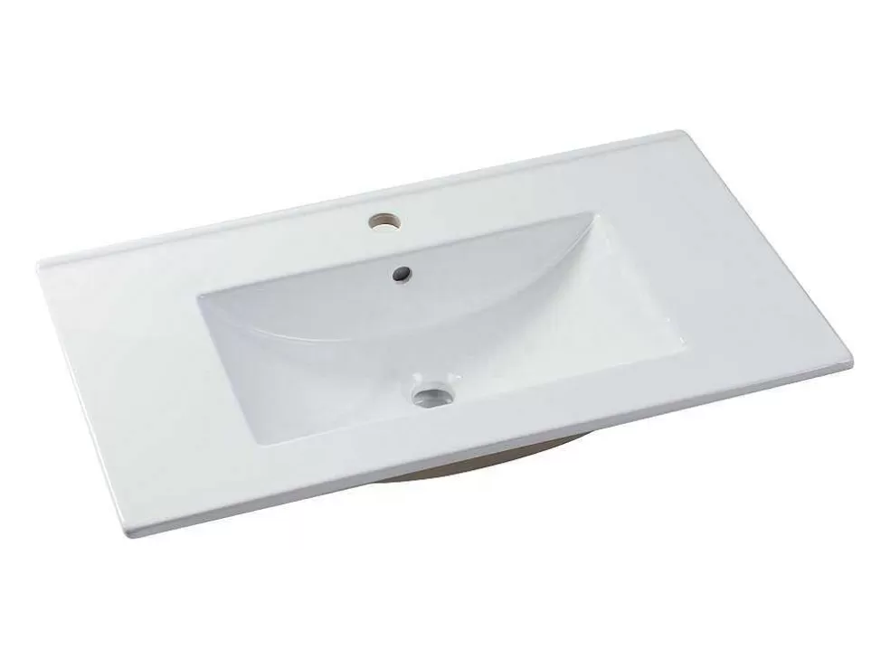 Vente-unique Móvel De Casa De Banho Suspenso Estriado Cor-De-Rosa Com Lavatório De Encastrar 80 Cm - Satara* Móvel Lavatório Individual