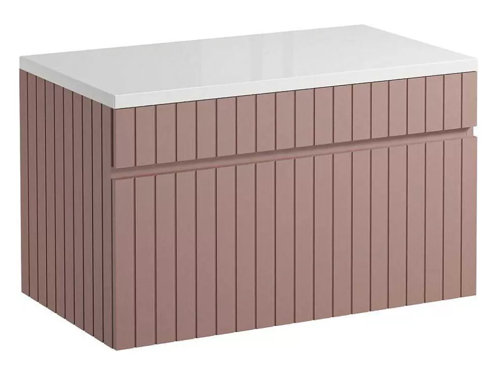 Vente-unique Móvel De Casa De Banho Suspenso Estriado Cor-De-Rosa Com Lavatório De Pousar 80 Cm - Satara* Promoções Casa De Banho & Bem-Estar